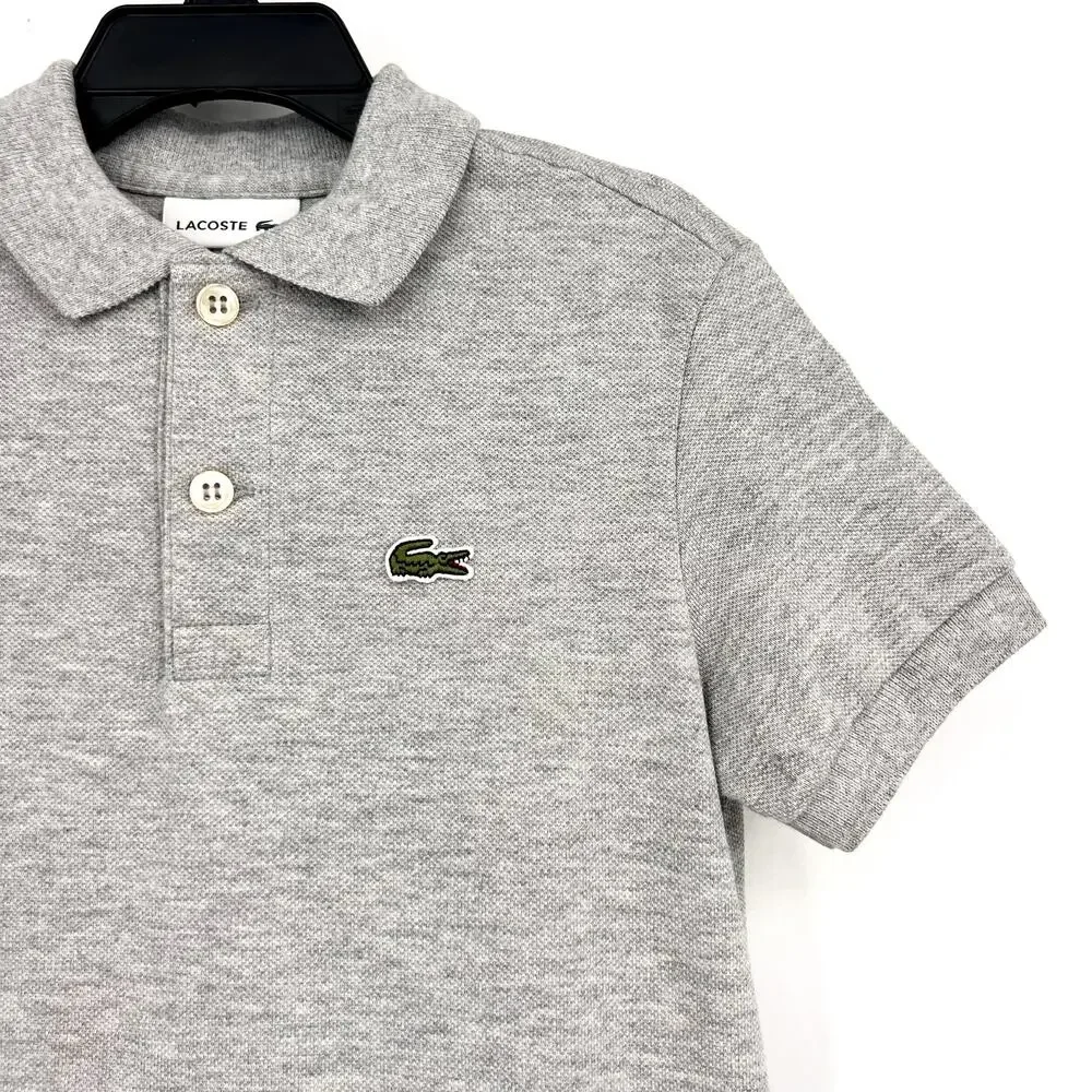 LACOSTE Kids Short Sleeve Classic Pique Polo Shirt SIZE 5 Grey NWT